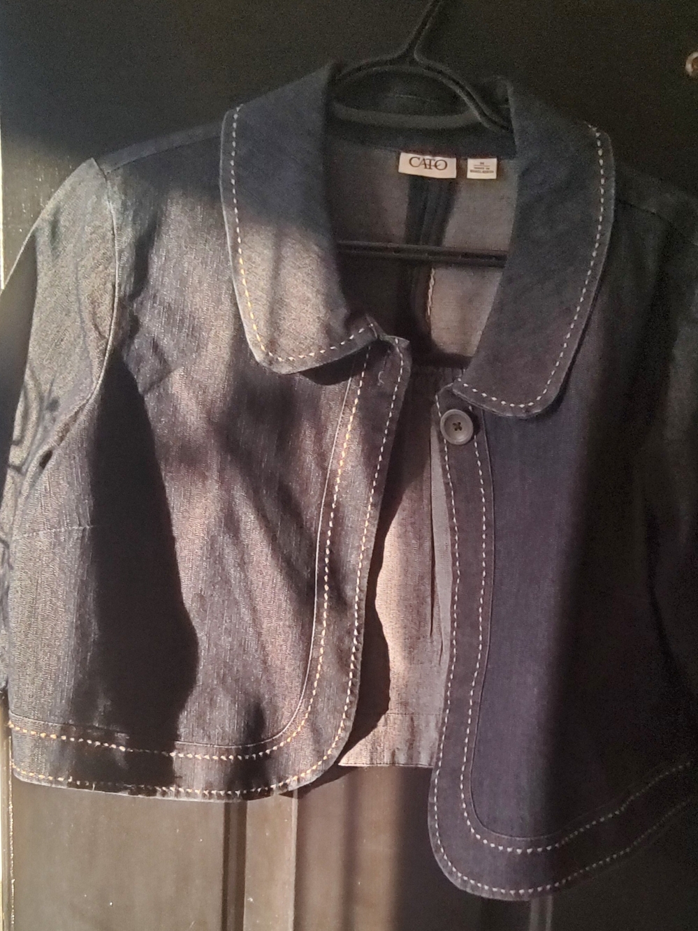 Cato Dark Blue Cropped Denim Jacket with White Topstitching